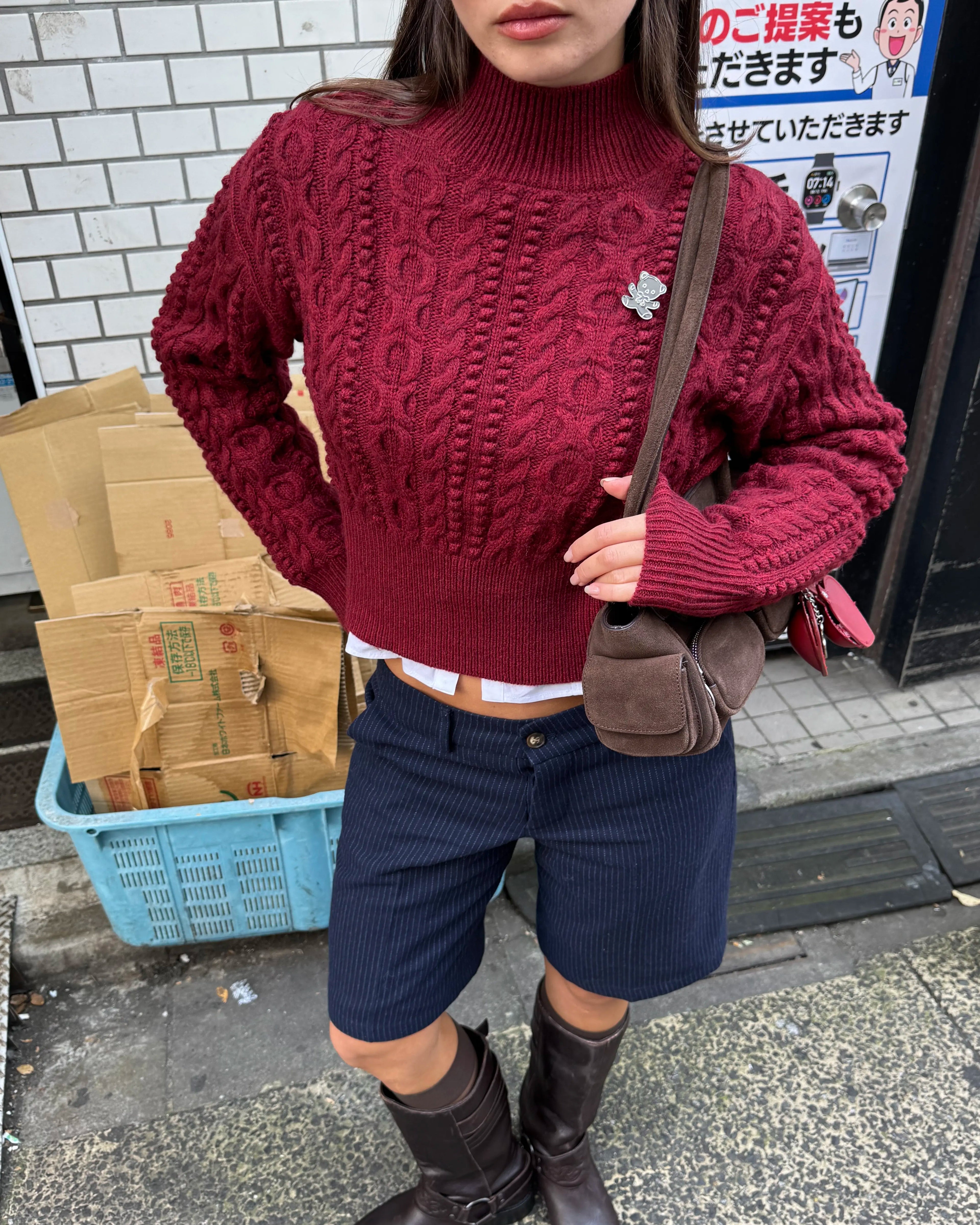 Osa Cable Knit Sweater Burgundy