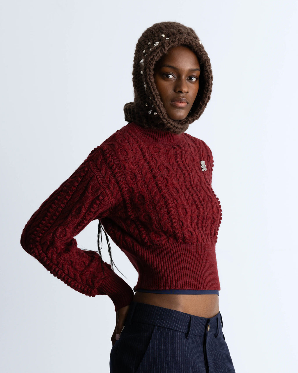 Osa Cable Knit Sweater Burgundy