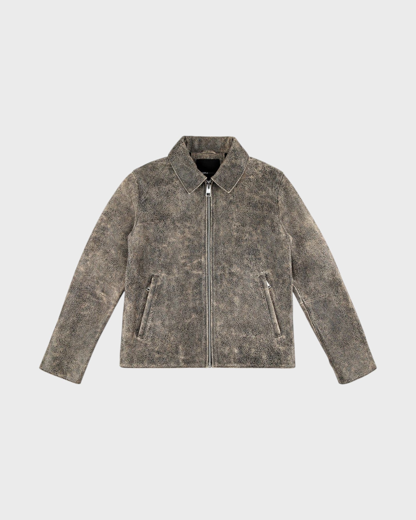 Wordmark Leather Zip Front Jacket - Black